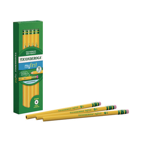 Image of Dixon® Ticonderoga Beginners Woodcase Pencil with Eraser and Microban, HB (#2), Black Lead, Yellow Barrel, 12/Pack