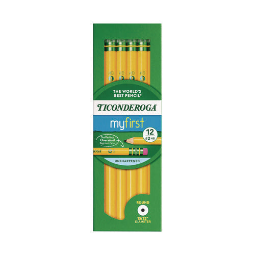 Image of Dixon® Ticonderoga Beginners Woodcase Pencil with Eraser and Microban, HB (#2), Black Lead, Yellow Barrel, 12/Pack