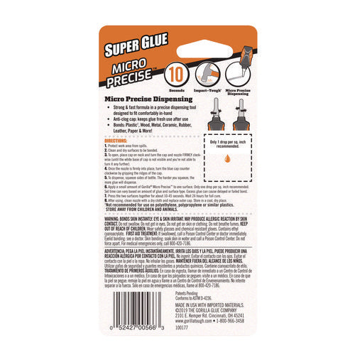 Image of Gorilla® Super Glue Micro Precise, 0.18 Oz, Dries Clear
