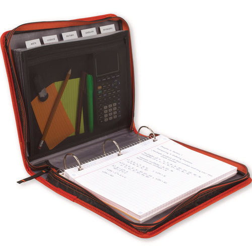 Image of Five Star® Zipper Binder, 3 Rings, 2" Capacity, 11 X 8.5, Black/red Accents