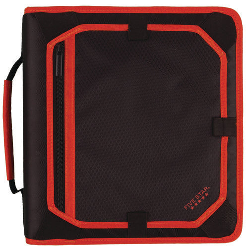 Image of Five Star® Zipper Binder, 3 Rings, 2" Capacity, 11 X 8.5, Black/red Accents