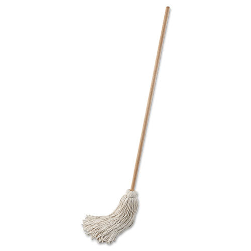 Image of Boardwalk® Handle/Deck Mop, #32 White Cotton Head, 54" Natural Wood Handle, 6/Pack