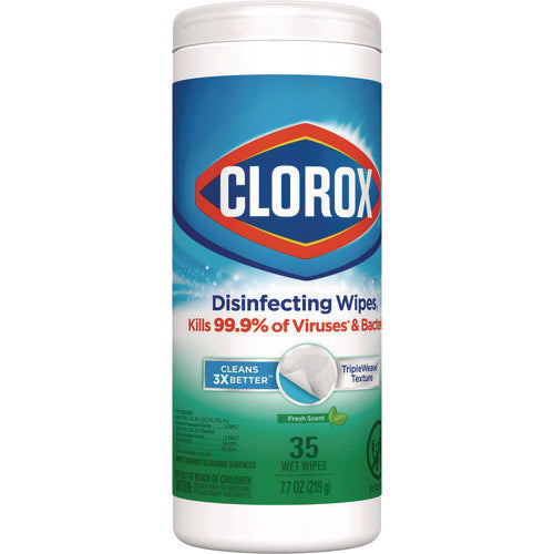 Image of Clorox® Disinfecting Wipes, Bleach Free Cleaning Wipes, 1-Ply, 7 x 8, Fresh Scent, White, 35/Canister, 12 Canisters/Carton
