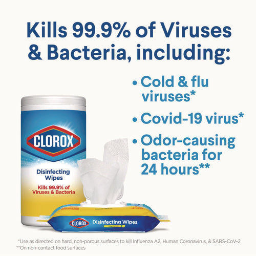 Image of Clorox® Disinfecting Wipes, Bleach Free Cleaning Wipes, 1-Ply, 7 x 8, Fresh Scent, White, 35/Canister, 12 Canisters/Carton