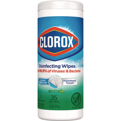 Image of Clorox® Disinfecting Wipes, Bleach Free Cleaning Wipes, 1-Ply, 7 x 8, Fresh Scent, White, 35/Canister, 12 Canisters/Carton