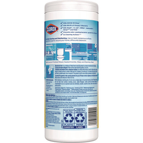 Image of Clorox® Disinfecting Wipes, Bleach Free Cleaning Wipes, 1-Ply, 7 x 8, Crisp Lemon, White, 35/Canister, 12 Canisters/Carton