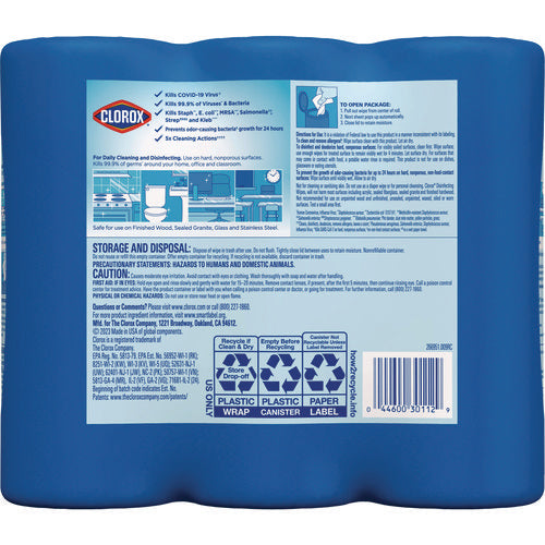 Image of Clorox® Disinfecting Wipes, 1-Ply, 7 x 8, Fresh Scent/Citrus Blend, White, 35/Canister, 3 Canisters/Pack