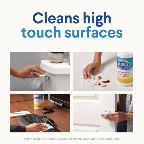 Image of Clorox® Disinfecting Wipes, 1-Ply, 7 x 8, Fresh Scent/Citrus Blend, White, 35/Canister, 3 Canisters/Pack