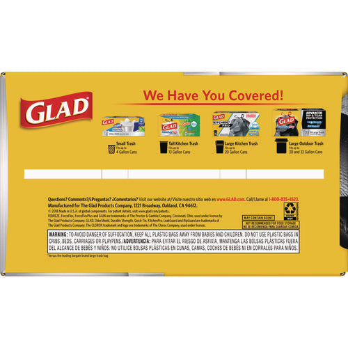 Image of Glad® Forceflexplus Drawstring Large Trash Bags, 30 Gal, 1.05 Mil, 30" X 32", Black, 70/box