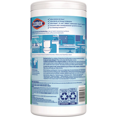 Image of Clorox® Disinfecting Wipes, Bleach Free Cleaning Wipes, 1-Ply, 7 x 8, Fresh Scent, White, 75/Canister, 6 Canisters/Carton