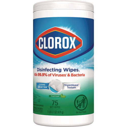 Image of Clorox® Disinfecting Wipes, Bleach Free Cleaning Wipes, 1-Ply, 7 x 8, Fresh Scent, White, 75/Canister, 6 Canisters/Carton