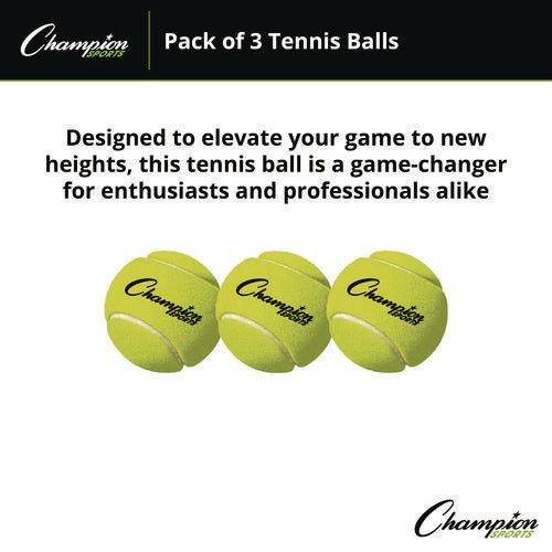 Image of Champion Sports Tennis Balls, 2.5" Diameter, Yellow, 3/pack