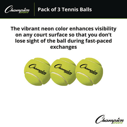 Image of Champion Sports Tennis Balls, 2.5" Diameter, Yellow, 3/pack