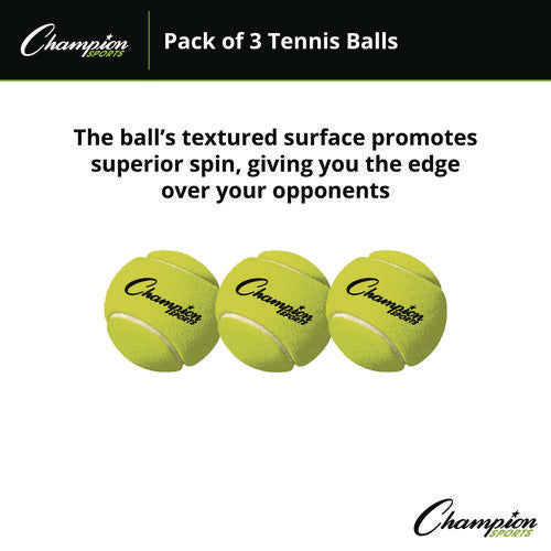 Image of Champion Sports Tennis Balls, 2.5" Diameter, Yellow, 3/pack