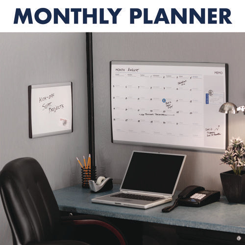 Image of Quartet® ARC Frame Cubicle Board, Monthly Planning/Scheduling Calendar, 30" x 18", White Magnetic Surface, Satin Aluminum Frame