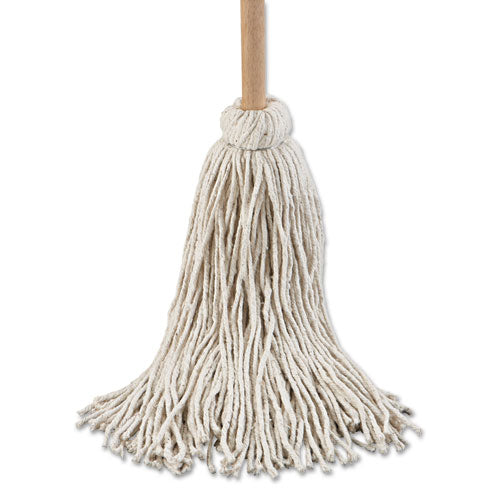 Image of Boardwalk® Handle/Deck Mop, #32 White Cotton Head, 54" Natural Wood Handle, 6/Pack