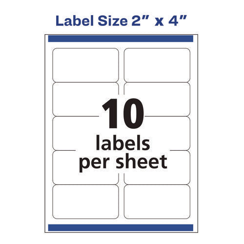 Image of Avery® White Shipping Labels-Bulk Packs, Inkjet/laser Printers, 2 X 4, White, 10/sheet, 250 Sheets/box