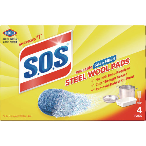 Image of S.O.S.® Steel Wool Soap Pad, Steel, 4/box, 24 Boxes/carton