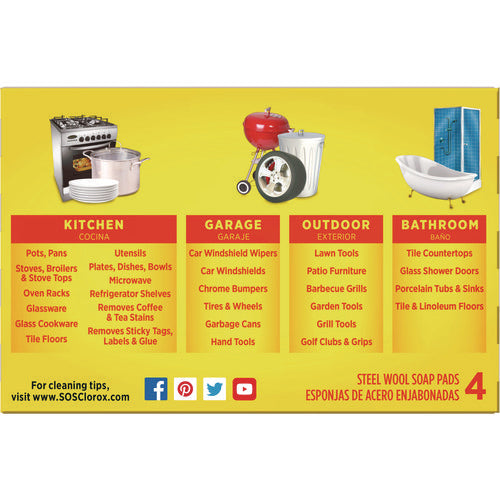 Image of S.O.S.® Steel Wool Soap Pad, Steel, 4/box, 24 Boxes/carton