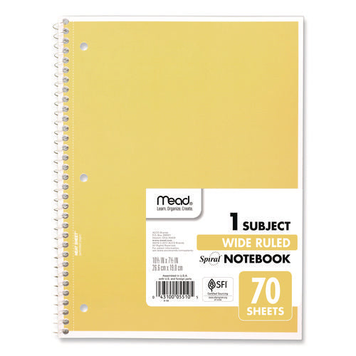 Image of Mead® Spiral Notebook, 1-Subject, Wide/Legal Rule, Randomly Assorted Cover Colors, (70) 10.5 x 8 Sheets, 4/Pack