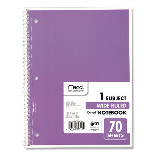 Image of Mead® Spiral Notebook, 1-Subject, Wide/Legal Rule, Randomly Assorted Cover Colors, (70) 10.5 x 8 Sheets, 4/Pack