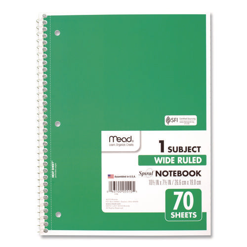 Image of Mead® Spiral Notebook, 1-Subject, Wide/Legal Rule, Randomly Assorted Cover Colors, (70) 10.5 x 8 Sheets, 4/Pack