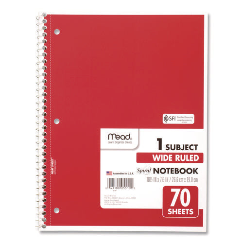 Image of Mead® Spiral Notebook, 1-Subject, Wide/Legal Rule, Randomly Assorted Cover Colors, (70) 10.5 x 8 Sheets, 4/Pack