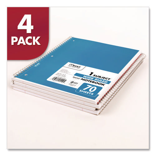 Image of Mead® Spiral Notebook, 1-Subject, Wide/Legal Rule, Randomly Assorted Cover Colors, (70) 10.5 x 8 Sheets, 4/Pack