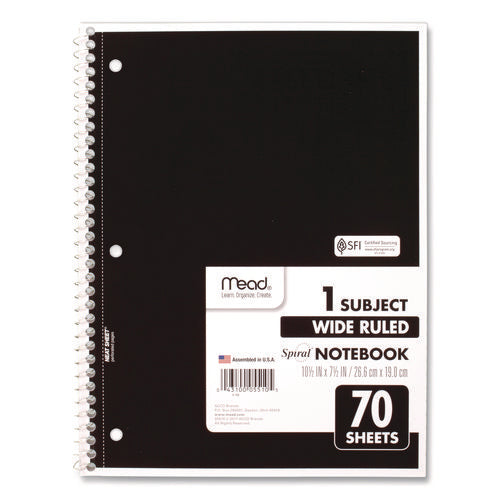 Image of Mead® Spiral Notebook, 1-Subject, Wide/Legal Rule, Randomly Assorted Cover Colors, (70) 10.5 x 8 Sheets, 4/Pack