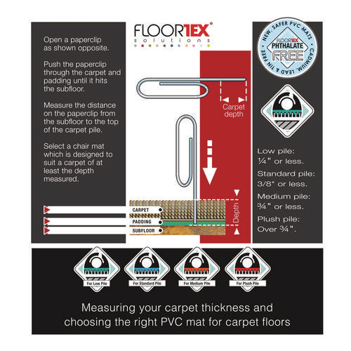 Image of Floortex® Cleartex Advantagemat Phthalate Free PVC Chair Mat for Low Pile Carpets, 36" w x 48" l, Clear