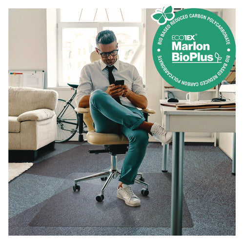Image of Floortex® Ecotex Marlon BioPlus Rectangular Polycarbonate Chair Mat for Low/Medium Pile Carpets, Rectangular, 45" w  x 53" l, Clear