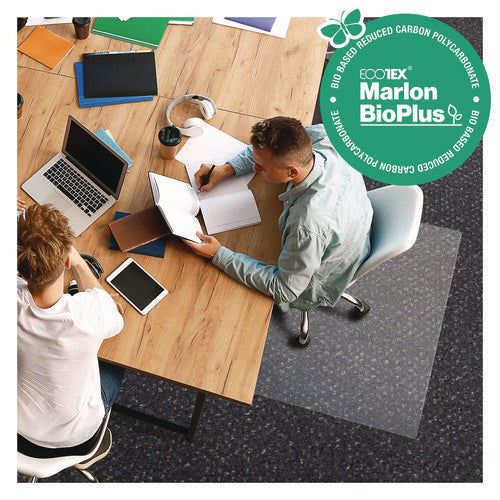 Image of Floortex® Ecotex Marlon BioPlus Rectangular Polycarbonate Chair Mat for Low/Medium Pile Carpets, Rectangular, 45" w  x 53" l, Clear