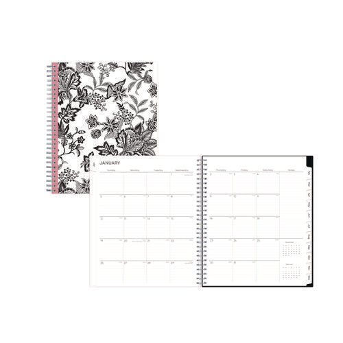 Image of Blue Sky® Analeis Monthly Planner, Floral Artwork, 10 x 8, White/Black/Coral Cover, 12-Month (Jan to Dec): 2025