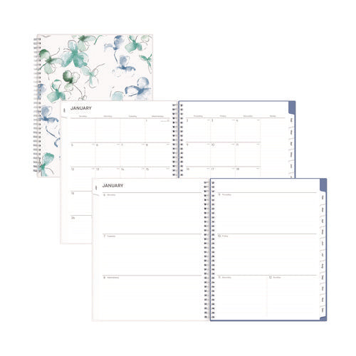 Image of Blue Sky® Lindley Weekly/Monthly Planner, Floral Artwork, 11 x 8.5, White/Blue/Green Cover, 12-Month (Jan to Dec): 2025