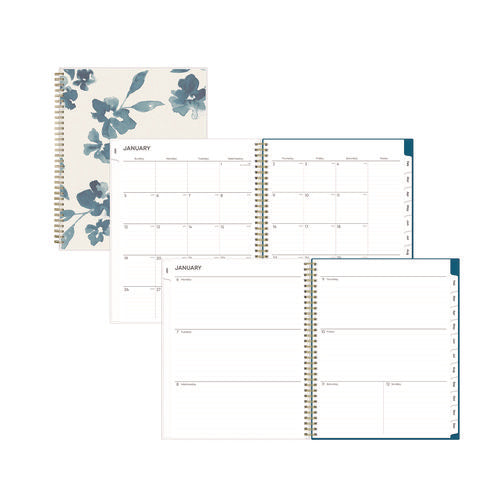 Image of Blue Sky® Bakah Blue Weekly/Monthly Planner, Floral Artwork, 11 x 8.5, Blue/White Cover, 12-Month (Jan to Dec): 2025