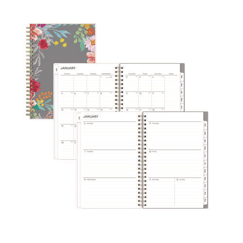 Image of Blue Sky® Sophie Frosted Weekly/Monthly Planner, Floral Artwork, 8 x 5, Multicolor Cover, 12-Month (Jan to Dec): 2025