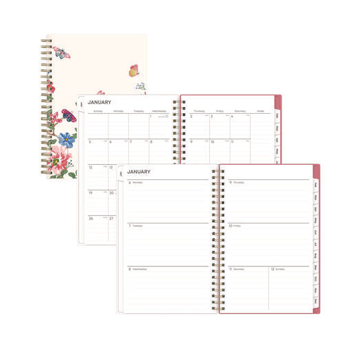 Image of Blue Sky® Fly By Frosted Weekly/Monthly Planner, Butterflies Artwork, 8 x 5, Blush/Pink Cover, 12-Month (Jan to Dec): 2025