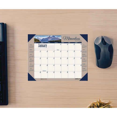 Image of House of Doolittle Earthscapes Recycled Monthly Desk Pad Calendar, Motivational Photos, 22 x 17, Blue Binding/Corners, 12-Month (Jan-Dec): 2025