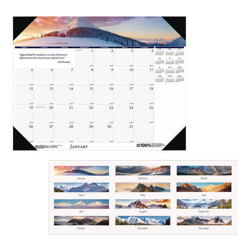 Image of House of Doolittle Earthscapes Recycled Monthly Desk Pad Calendar, Mountains of the World Photos, 22 x 17, Black Corners,12-Month(Jan-Dec): 2025