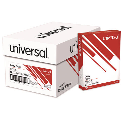 Image of Universal® Copy Paper, 92 Bright, 20 lb Bond Weight, 8.5 x 11, White, 500 Sheets/Ream, 10 Reams/Carton, 40 Cartons/Pallet