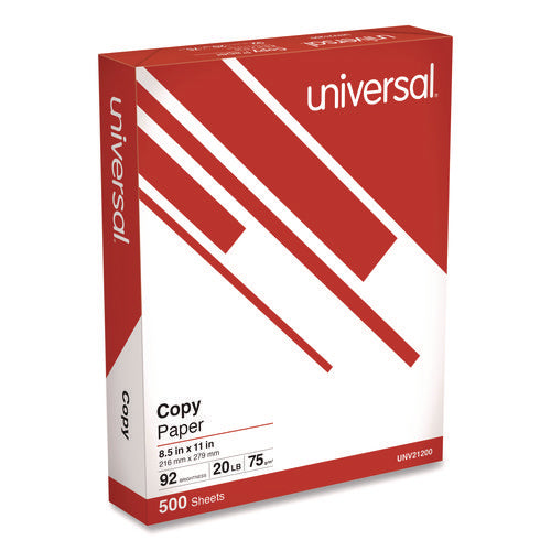 Image of Universal® Copy Paper, 92 Bright, 20 lb Bond Weight, 8.5 x 11, White, 500 Sheets/Ream, 10 Reams/Carton, 40 Cartons/Pallet