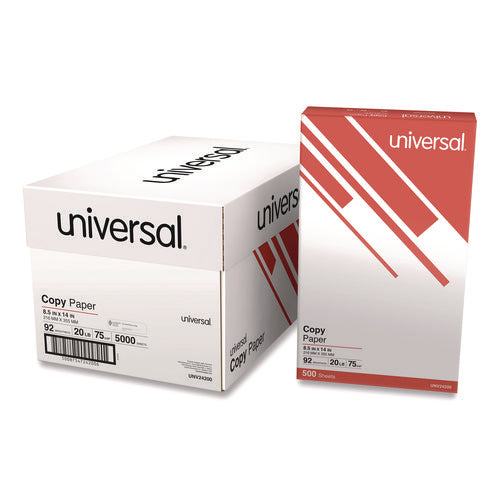 Image of Universal® Legal Size Copy Paper, 92 Bright, 20 lb Bond Weight, 8.5 x 14, White, 500 Sheets/Ream, 10 Reams/Carton, 30 Cartons/Pallet