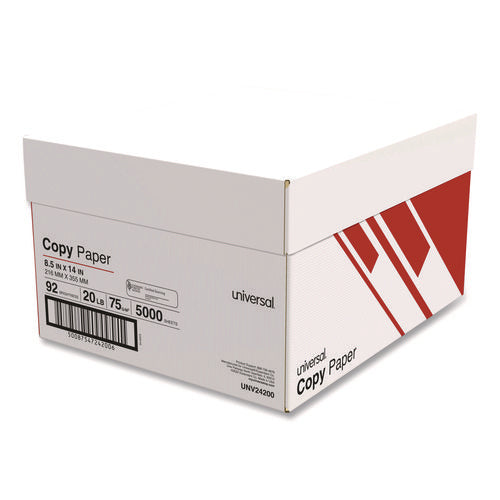 Image of Universal® Legal Size Copy Paper, 92 Bright, 20 lb Bond Weight, 8.5 x 14, White, 500 Sheets/Ream, 10 Reams/Carton, 30 Cartons/Pallet