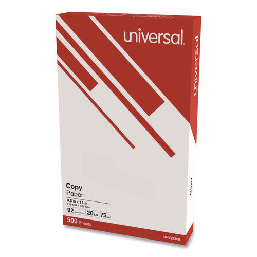 Image of Universal® Legal Size Copy Paper, 92 Bright, 20 lb Bond Weight, 8.5 x 14, White, 500 Sheets/Ream