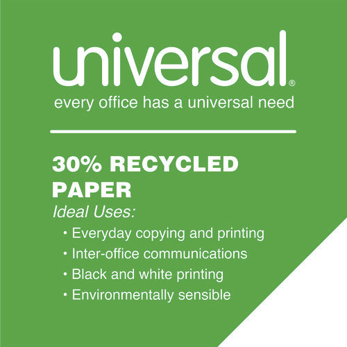 Image of Universal® 30% Recycled Copy Paper, 92 Bright, 20 lb Bond Weight, 8.5 x 11, White, 500 Sheets/Ream, 10 Reams/Carton