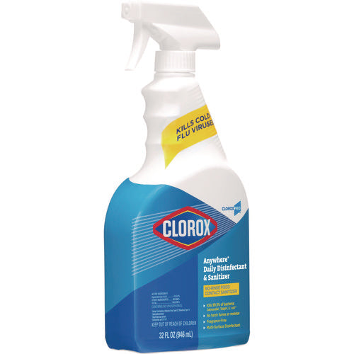 Image of Clorox® Anywhere Daily Disinfectant and Sanitizer, 32 oz Spray Bottle, 12/Carton