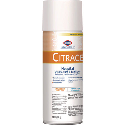 Image of Clorox Healthcare® Citrace Hospital Disinfectant and Sanitizer, Citrus, 14 oz Aerosol Spray, 12/Carton