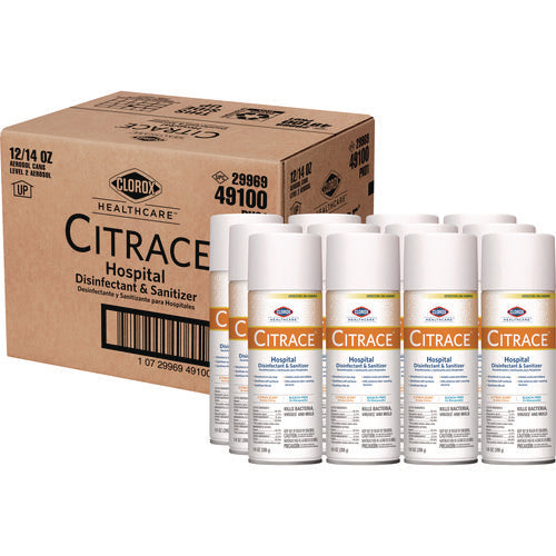 Image of Clorox Healthcare® Citrace Hospital Disinfectant and Sanitizer, Citrus, 14 oz Aerosol Spray, 12/Carton