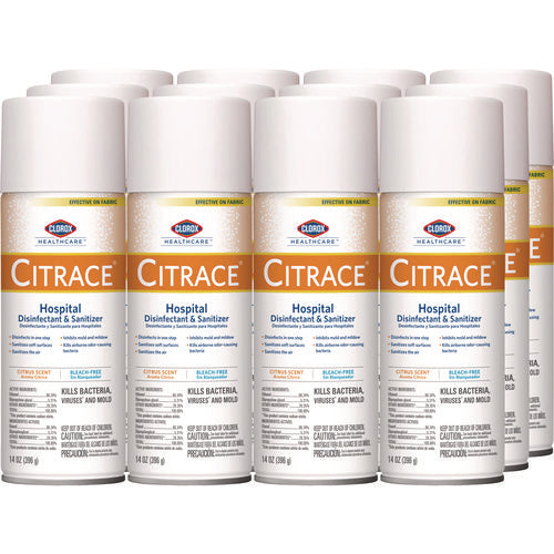 Image of Clorox Healthcare® Citrace Hospital Disinfectant and Sanitizer, Citrus, 14 oz Aerosol Spray, 12/Carton