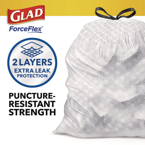 Image of Glad® ForceFlex Kitchen Drawstring Trash Bags, 13 gal, Gain Lavender Scent, 24 x 27.38, White, 80 Bags/Box, 3 Boxes/Carton
